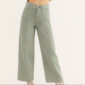 Free People Patti Wide Leg Crop Pants in Moss Green